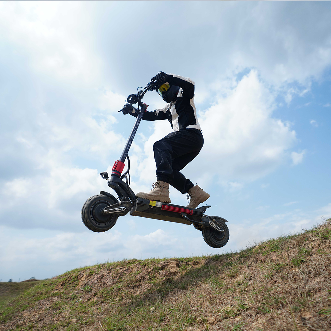 YUME Raptor 2 flagship electric scooter in midnight black with red performance accents